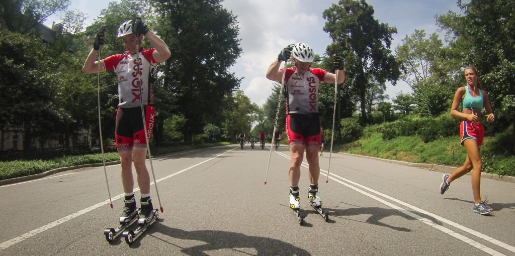 Enrique Cubillo Coach Dan Bowen roller skiing in Central Park